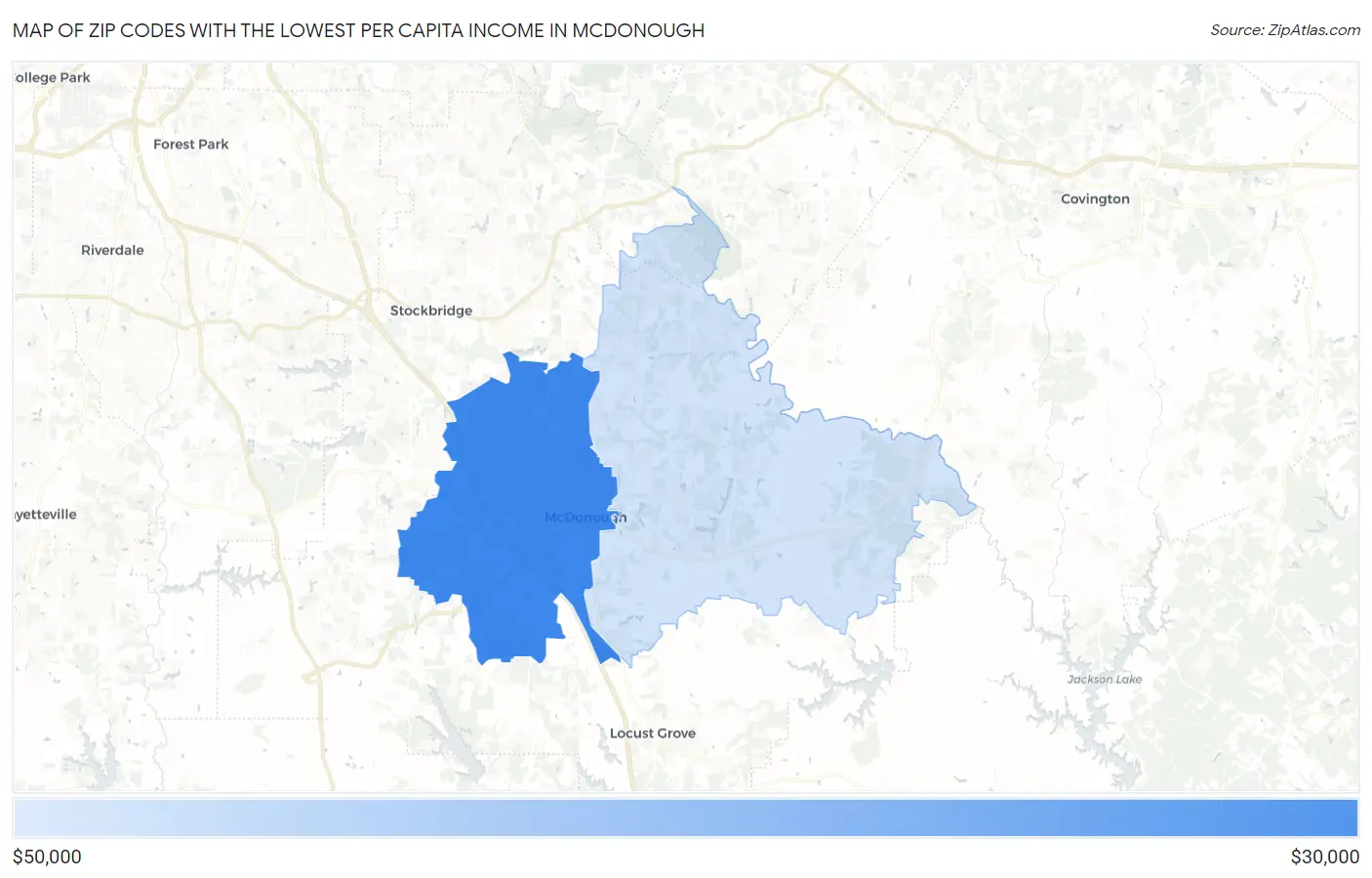 Zip Codes with the Lowest Per Capita Income in Mcdonough Map