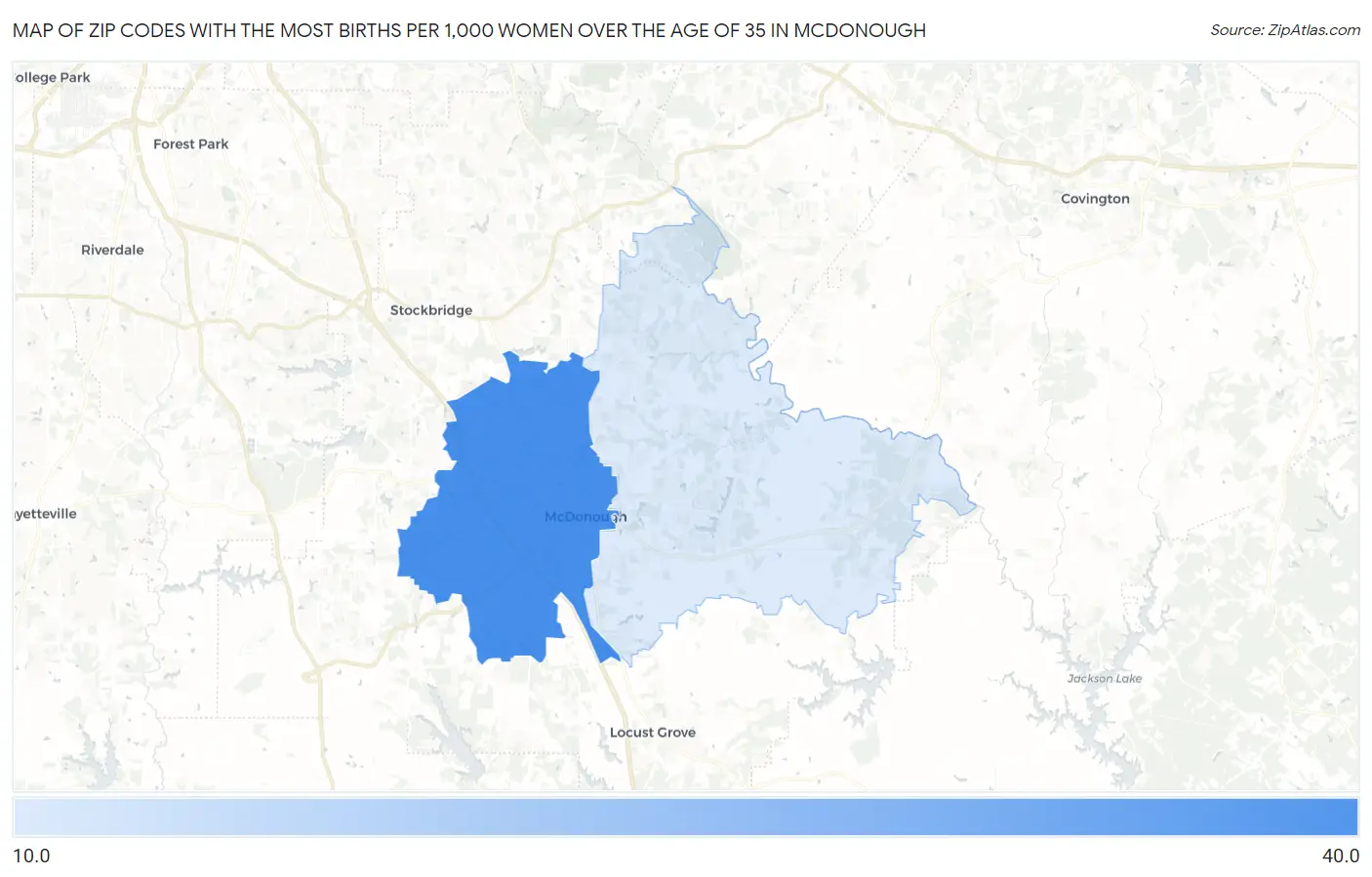 Zip Codes with the Most Births per 1,000 Women Over the Age of 35 in Mcdonough Map
