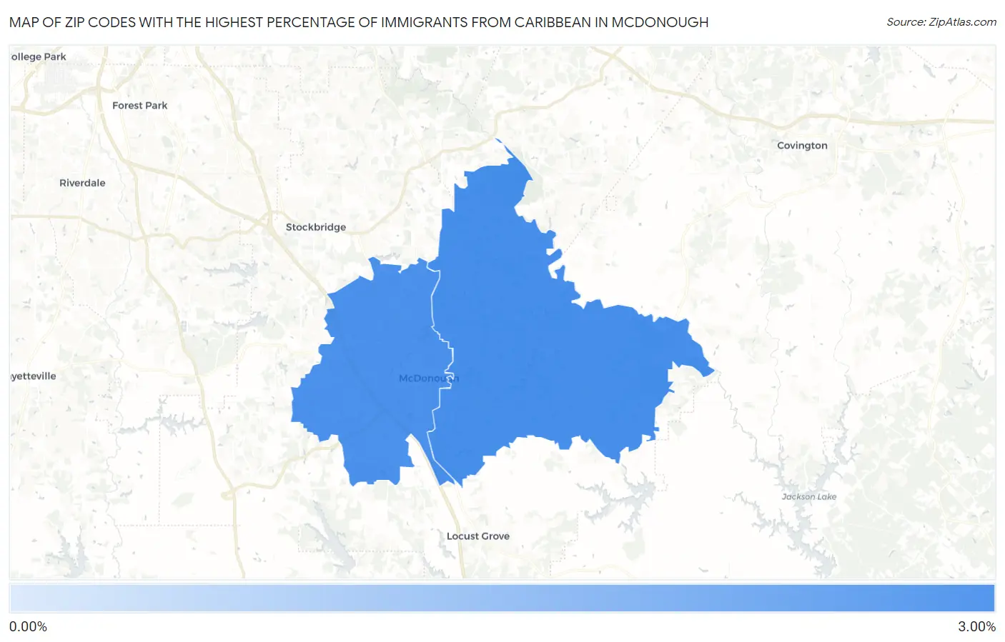 Zip Codes with the Highest Percentage of Immigrants from Caribbean in Mcdonough Map