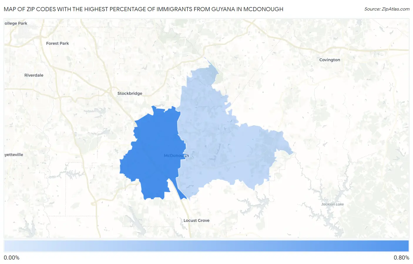 Zip Codes with the Highest Percentage of Immigrants from Guyana in Mcdonough Map
