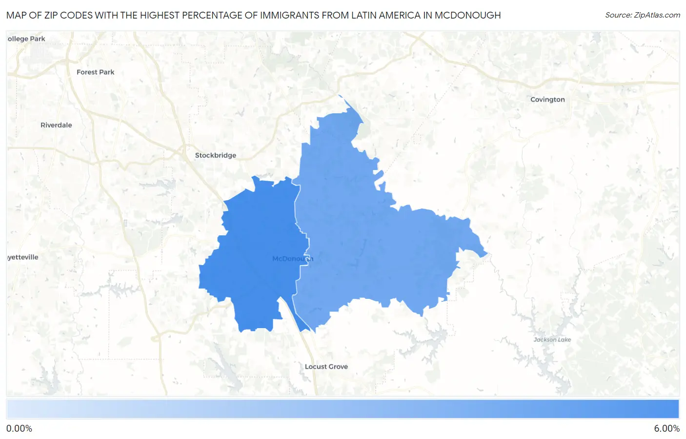 Zip Codes with the Highest Percentage of Immigrants from Latin America in Mcdonough Map