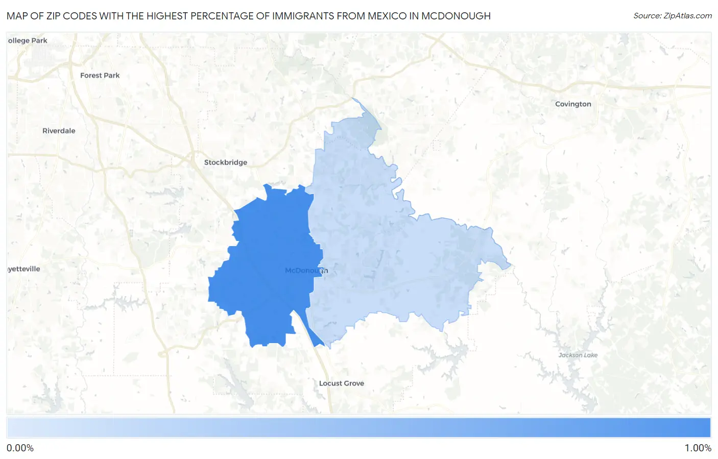 Zip Codes with the Highest Percentage of Immigrants from Mexico in Mcdonough Map