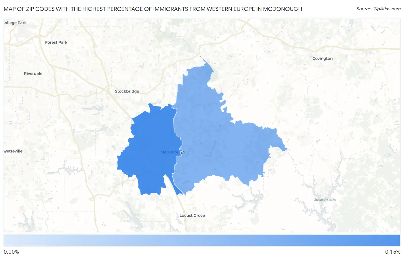 Zip Codes with the Highest Percentage of Immigrants from Western Europe in Mcdonough Map