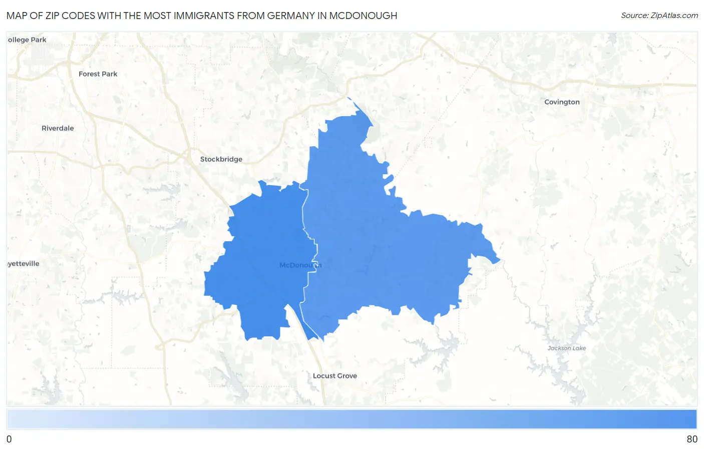 Zip Codes with the Most Immigrants from Germany in Mcdonough Map