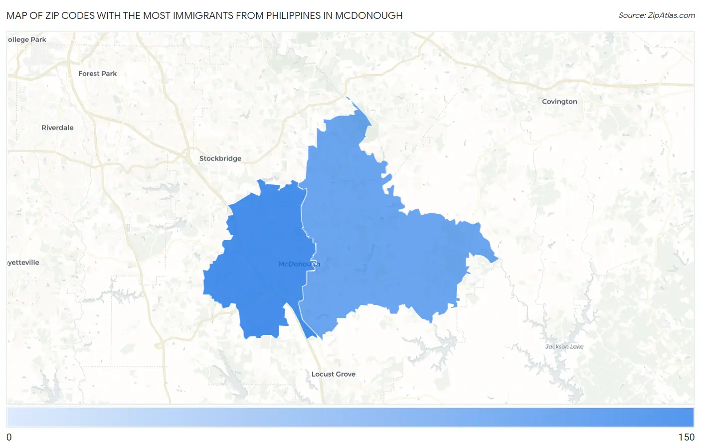 Zip Codes with the Most Immigrants from Philippines in Mcdonough Map