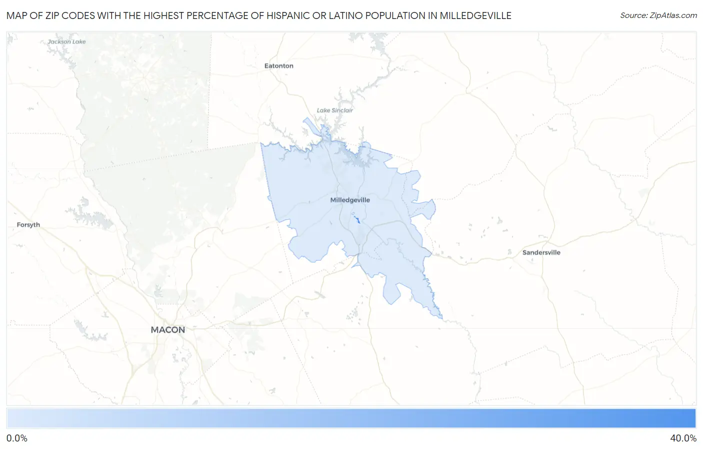 Zip Codes with the Highest Percentage of Hispanic or Latino Population in Milledgeville Map