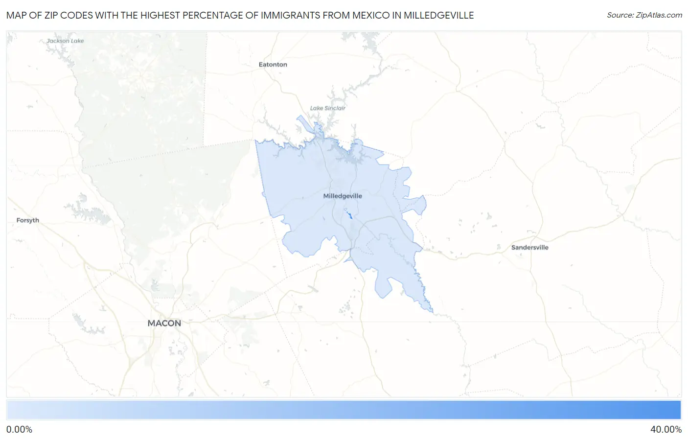 Zip Codes with the Highest Percentage of Immigrants from Mexico in Milledgeville Map