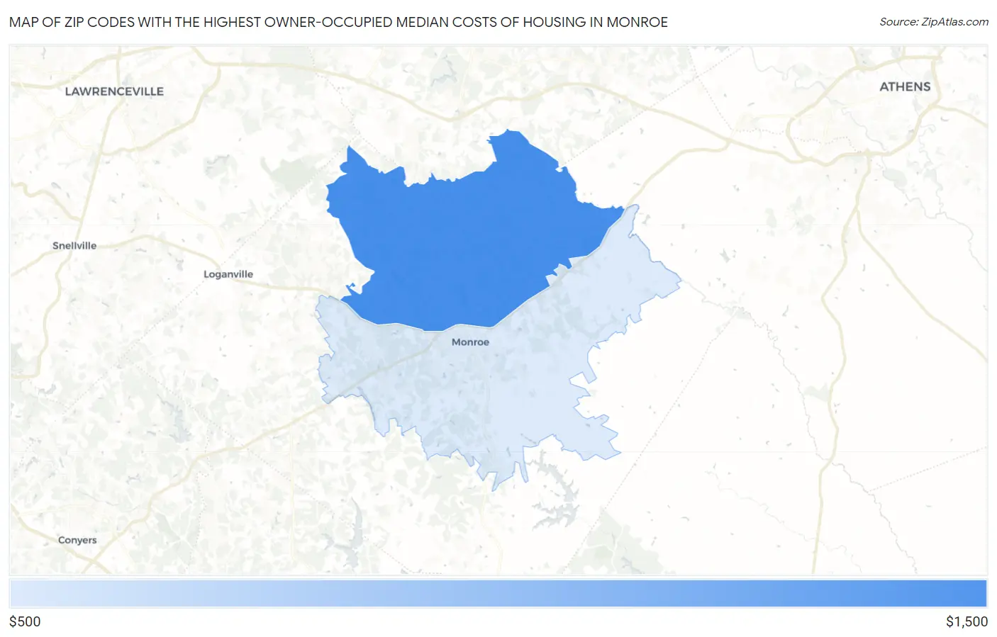Zip Codes with the Highest Owner-Occupied Median Costs of Housing in Monroe Map