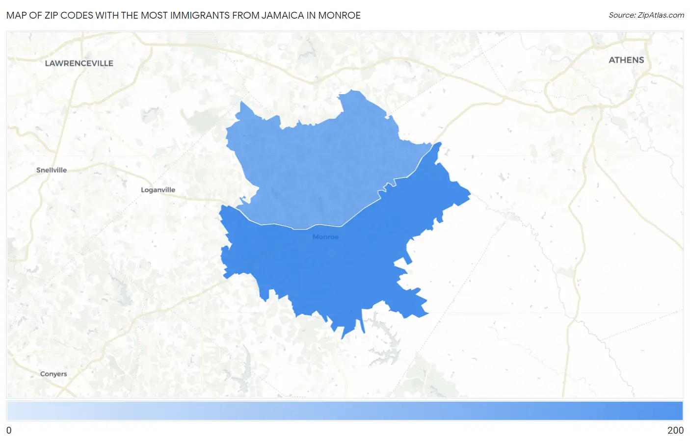 Zip Codes with the Most Immigrants from Jamaica in Monroe Map