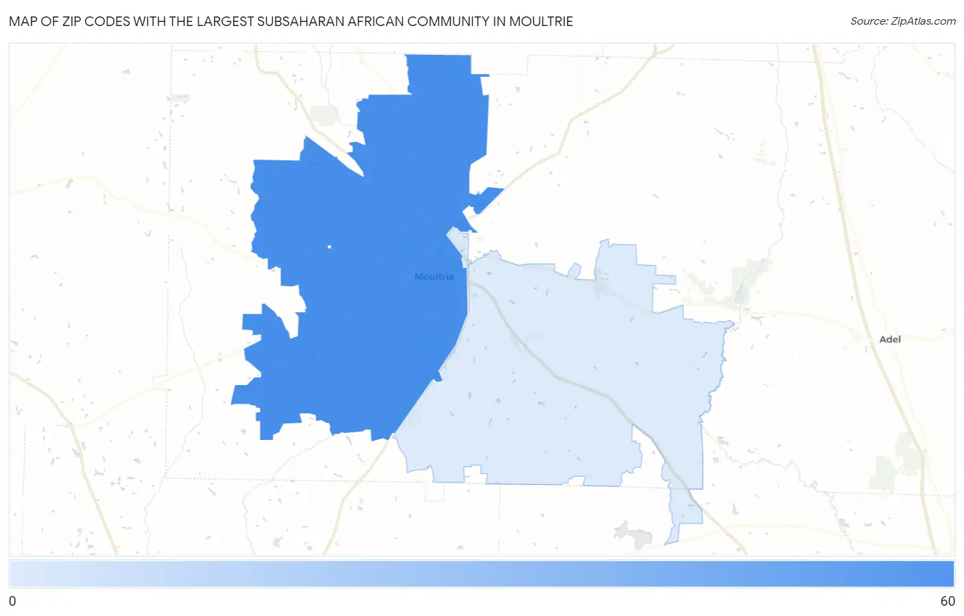 Zip Codes with the Largest Subsaharan African Community in Moultrie Map