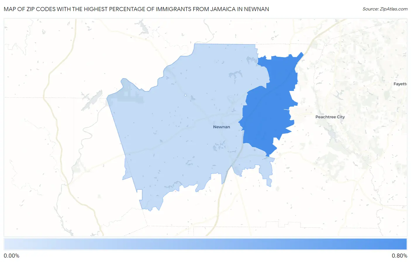 Zip Codes with the Highest Percentage of Immigrants from Jamaica in Newnan Map