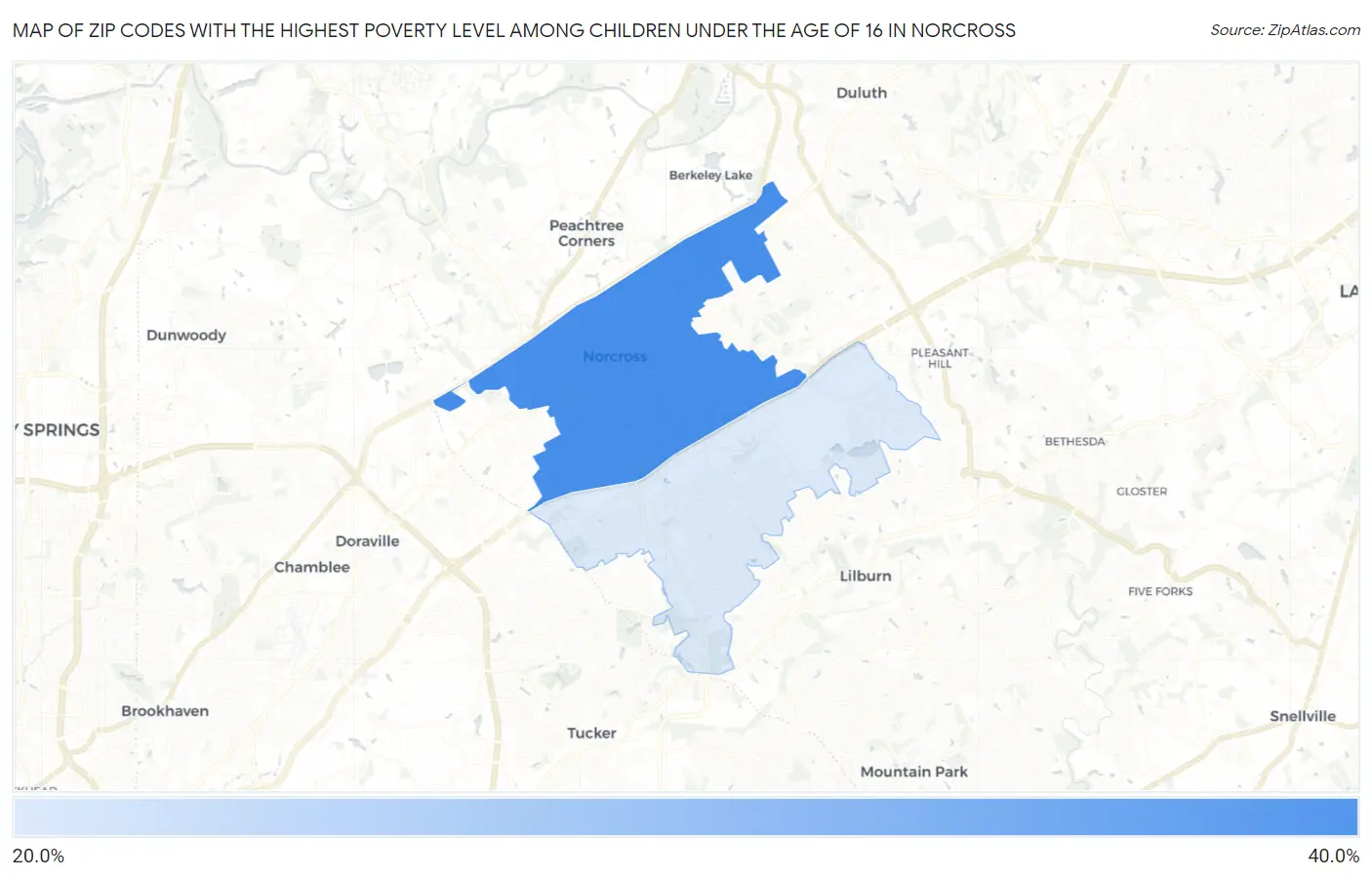 Zip Codes with the Highest Poverty Level Among Children Under the Age of 16 in Norcross Map