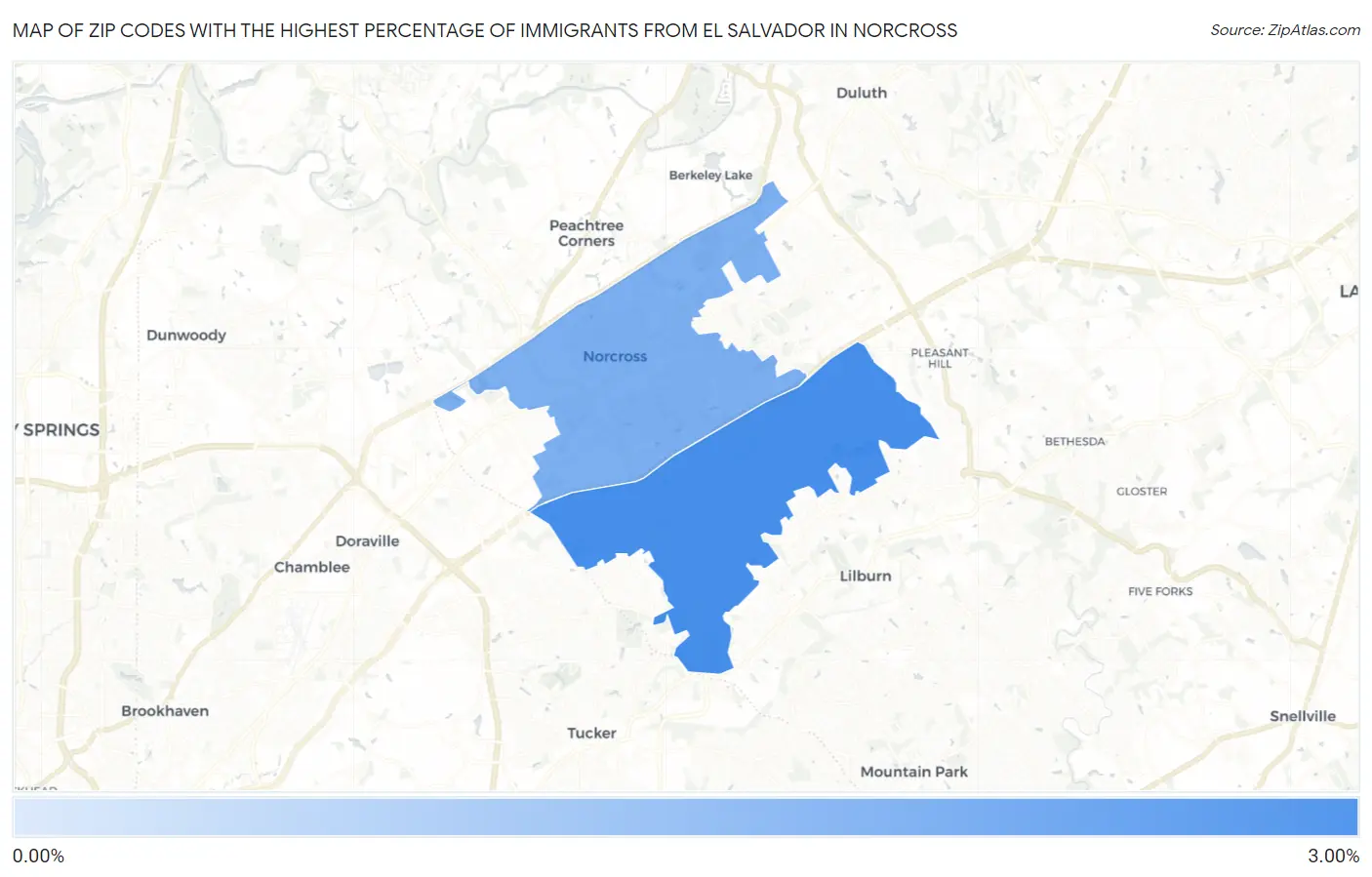 Zip Codes with the Highest Percentage of Immigrants from El Salvador in Norcross Map