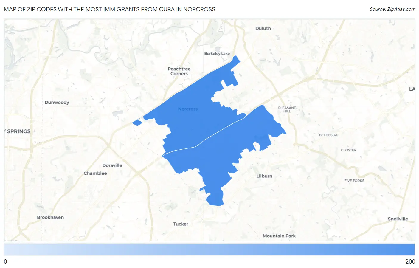 Zip Codes with the Most Immigrants from Cuba in Norcross Map