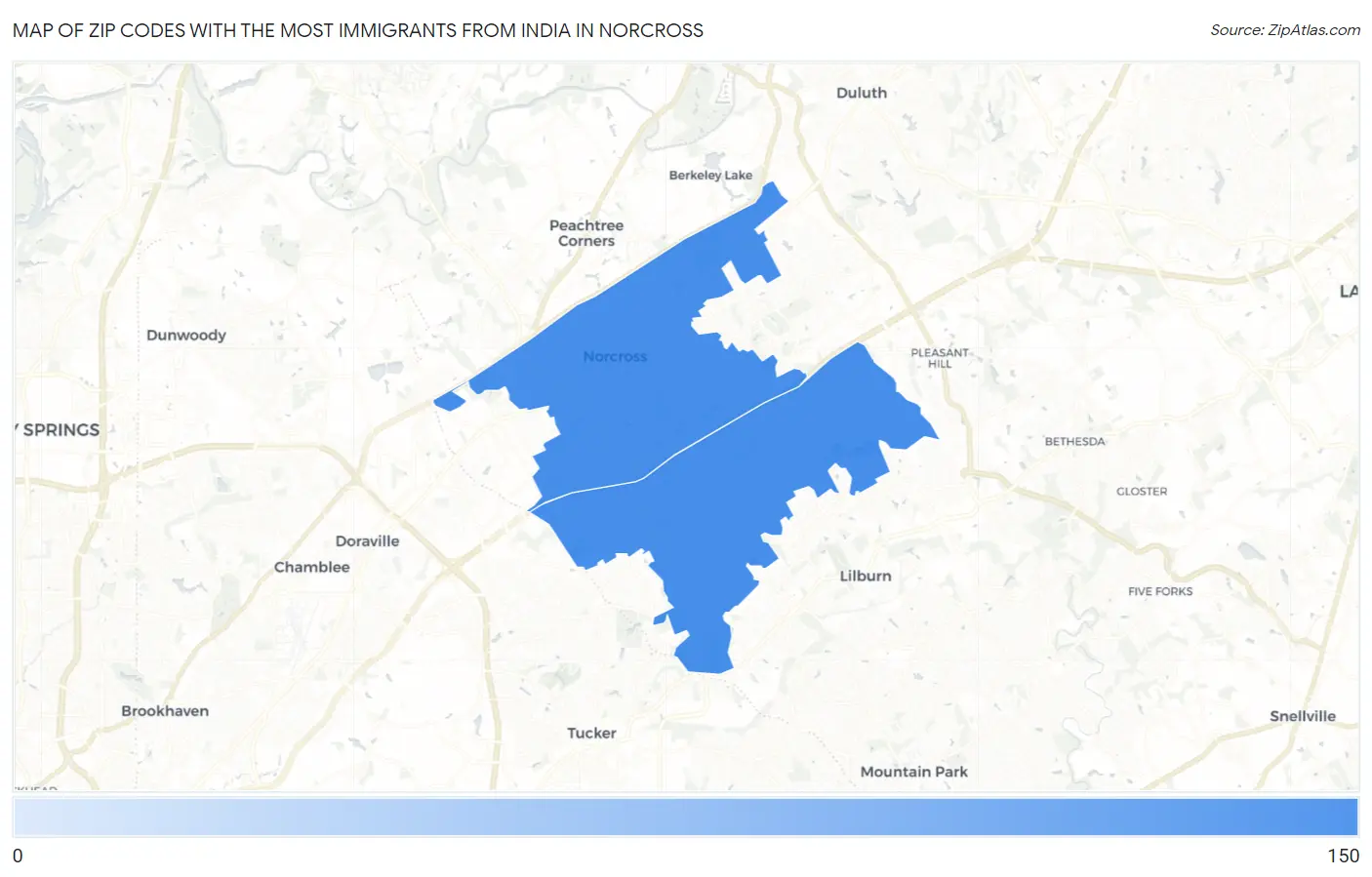 Zip Codes with the Most Immigrants from India in Norcross Map