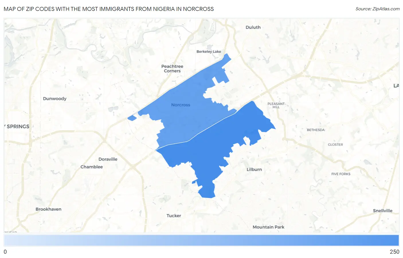 Zip Codes with the Most Immigrants from Nigeria in Norcross Map
