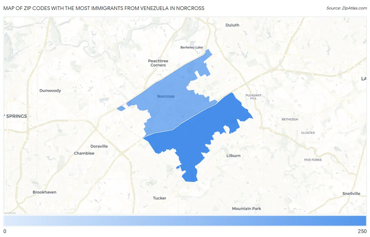 Zip Codes with the Most Immigrants from Venezuela in Norcross Map