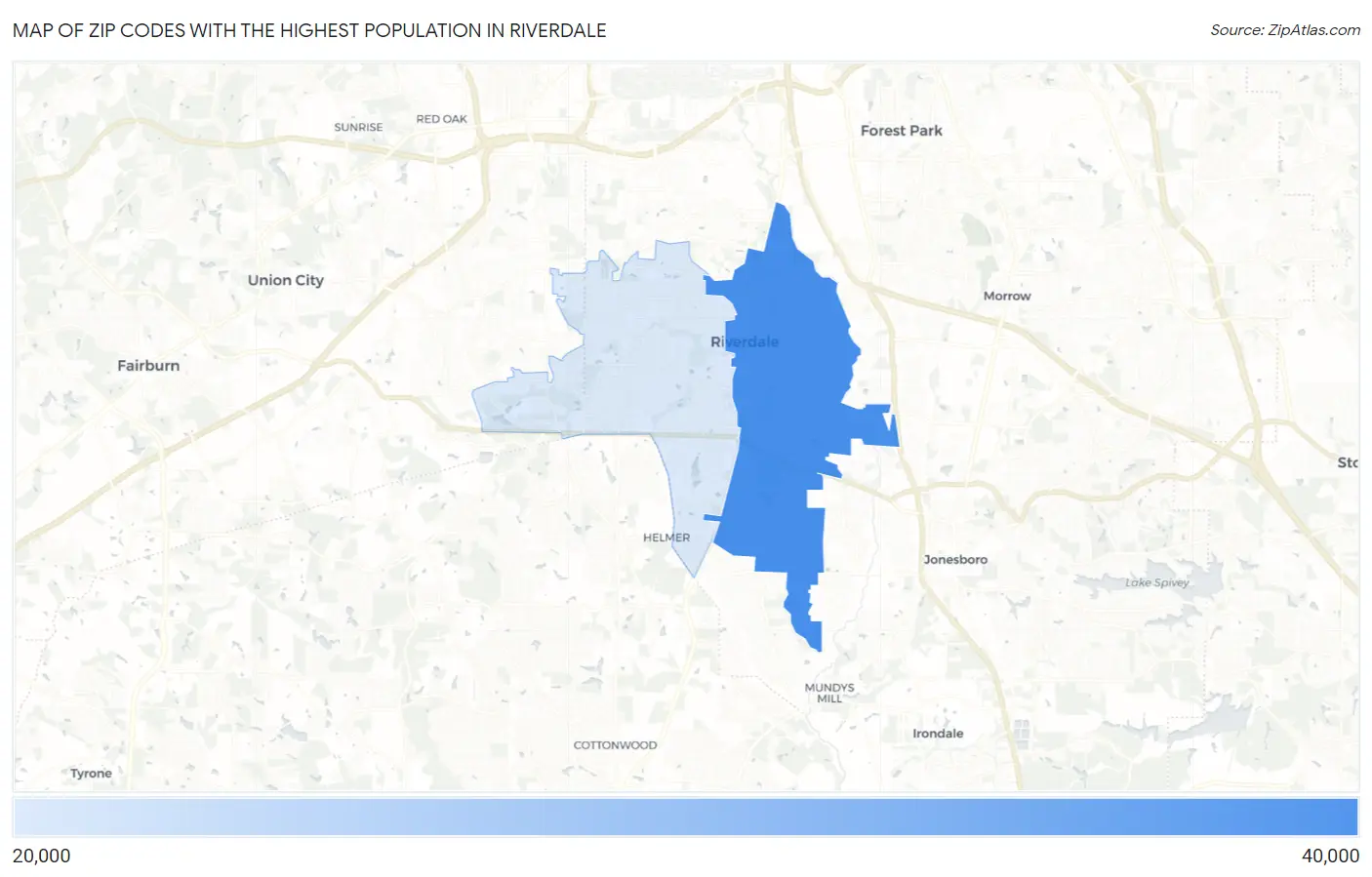 Zip Codes with the Highest Population in Riverdale Map