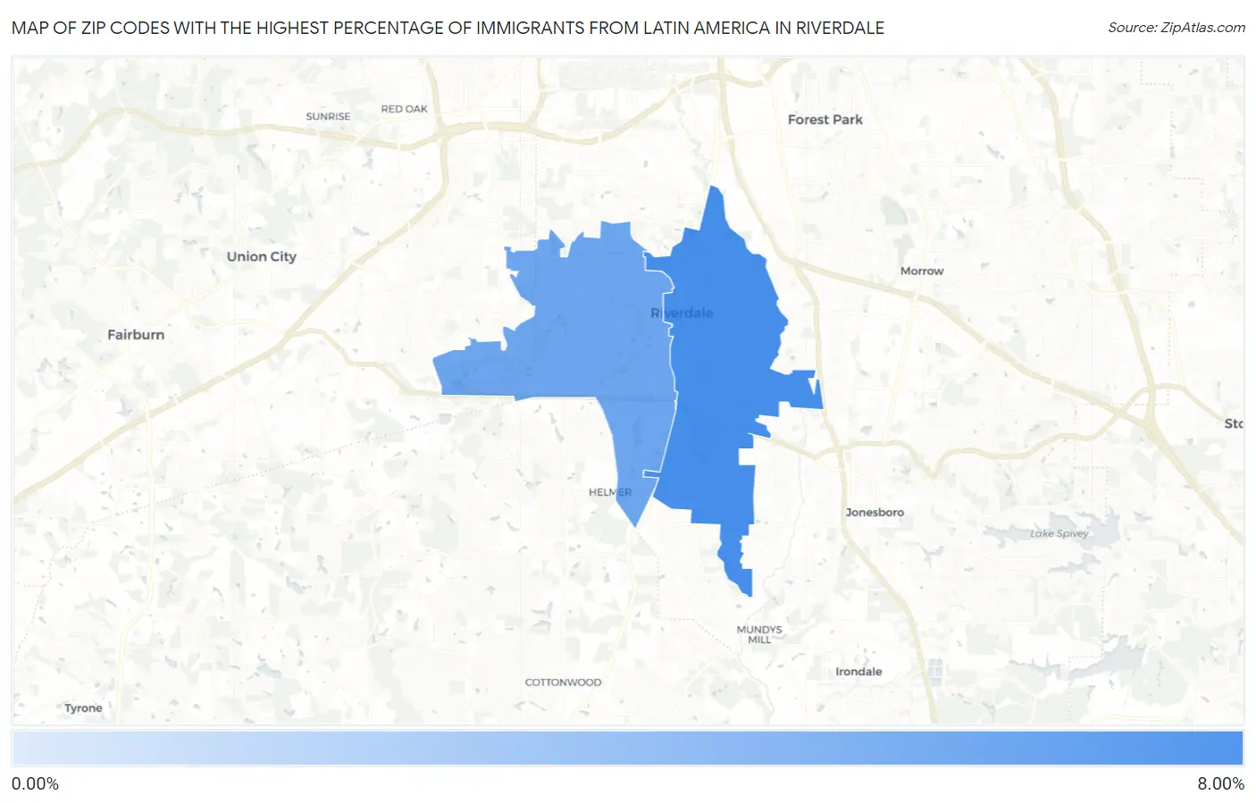 Zip Codes with the Highest Percentage of Immigrants from Latin America in Riverdale Map