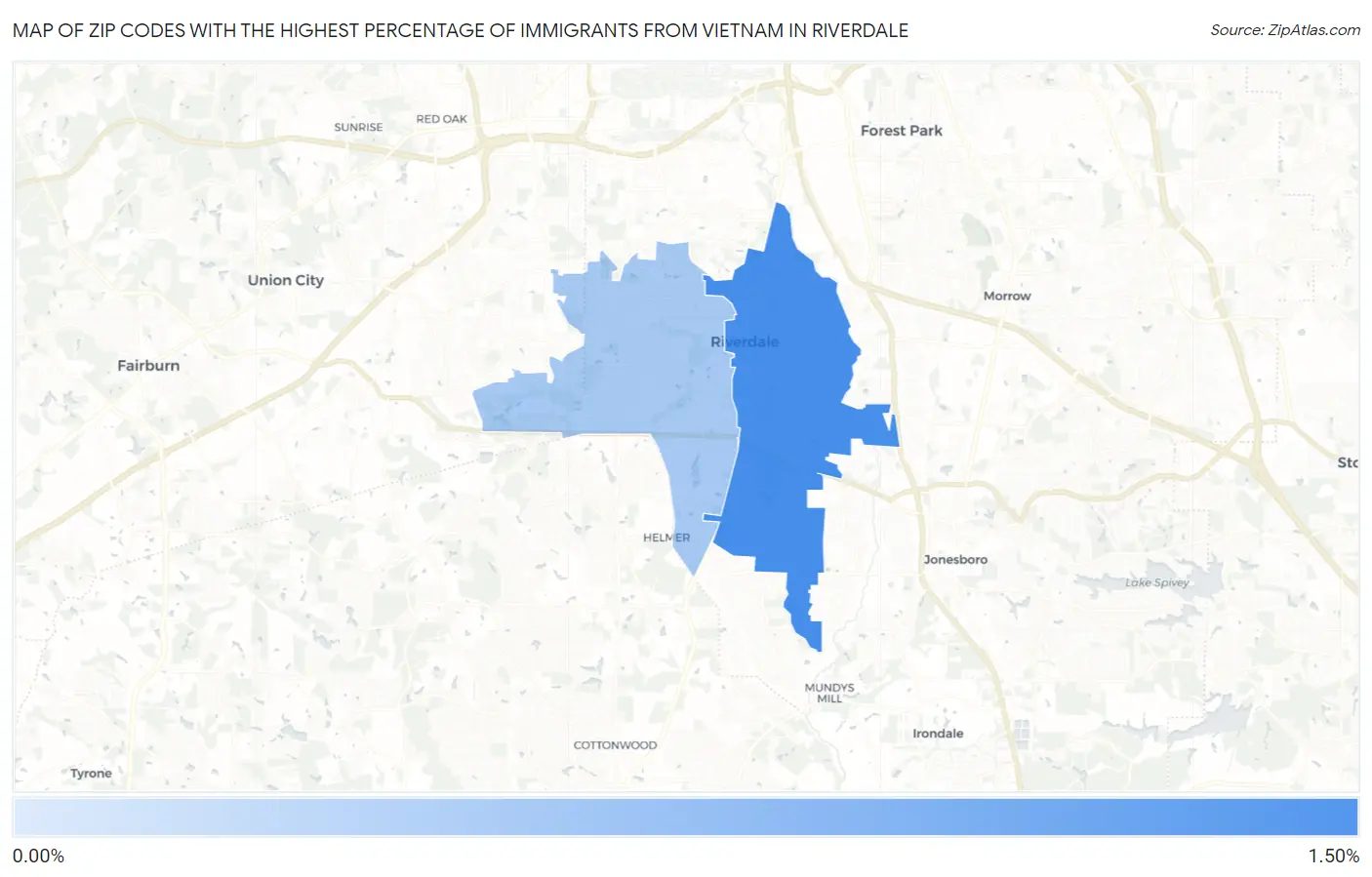 Zip Codes with the Highest Percentage of Immigrants from Vietnam in Riverdale Map