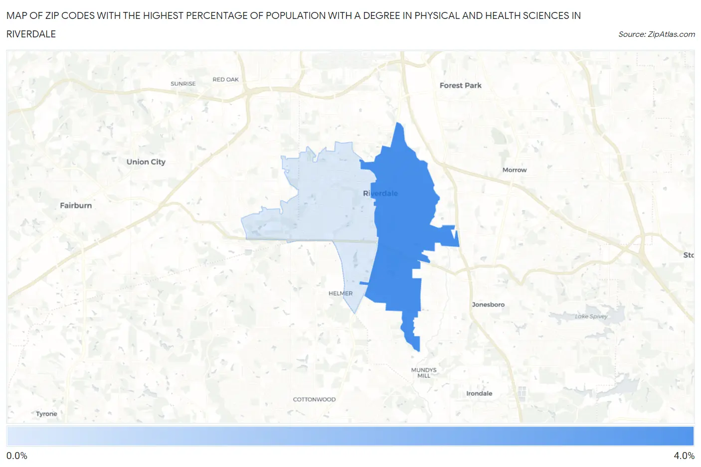 Zip Codes with the Highest Percentage of Population with a Degree in Physical and Health Sciences in Riverdale Map