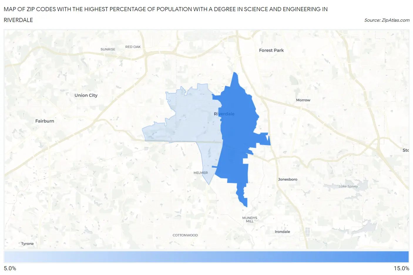 Zip Codes with the Highest Percentage of Population with a Degree in Science and Engineering in Riverdale Map