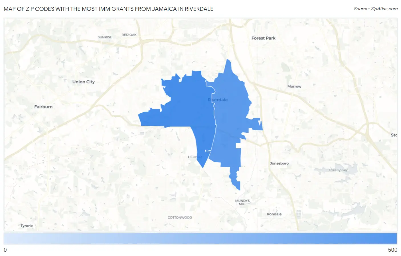 Zip Codes with the Most Immigrants from Jamaica in Riverdale Map