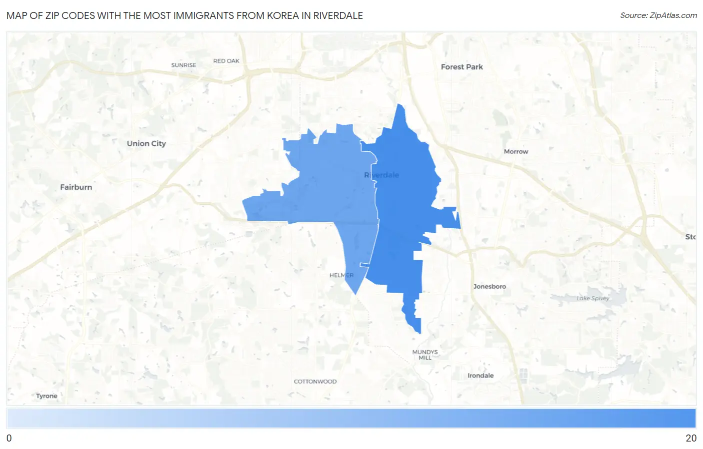 Zip Codes with the Most Immigrants from Korea in Riverdale Map