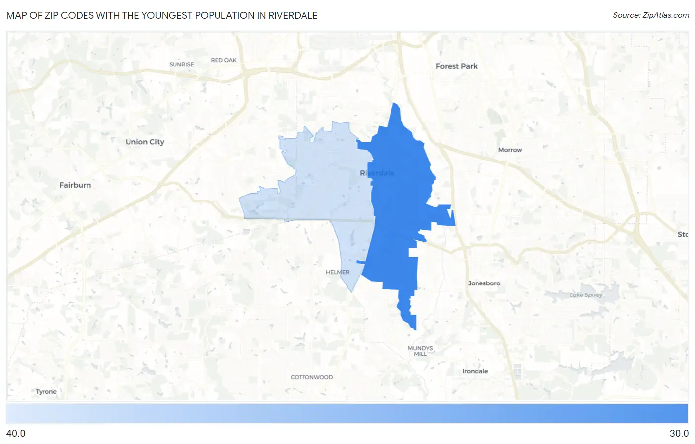 Zip Codes with the Youngest Population in Riverdale Map