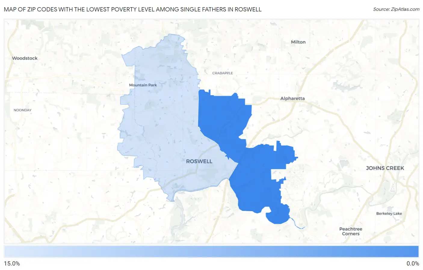 Zip Codes with the Lowest Poverty Level Among Single Fathers in Roswell Map