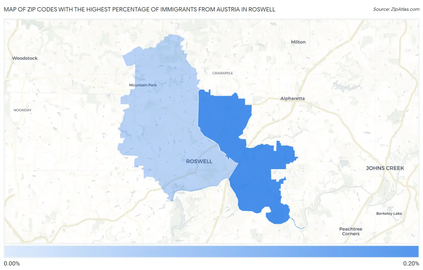Zip Codes with the Highest Percentage of Immigrants from Austria in Roswell Map