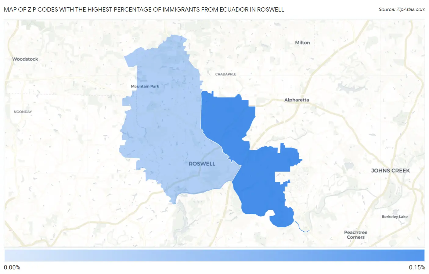 Zip Codes with the Highest Percentage of Immigrants from Ecuador in Roswell Map