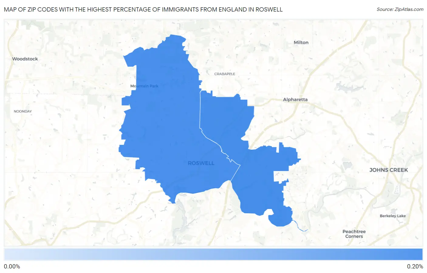 Zip Codes with the Highest Percentage of Immigrants from England in Roswell Map