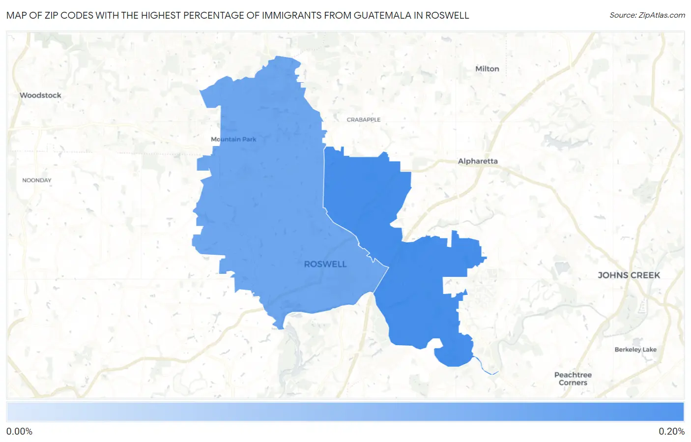 Zip Codes with the Highest Percentage of Immigrants from Guatemala in Roswell Map