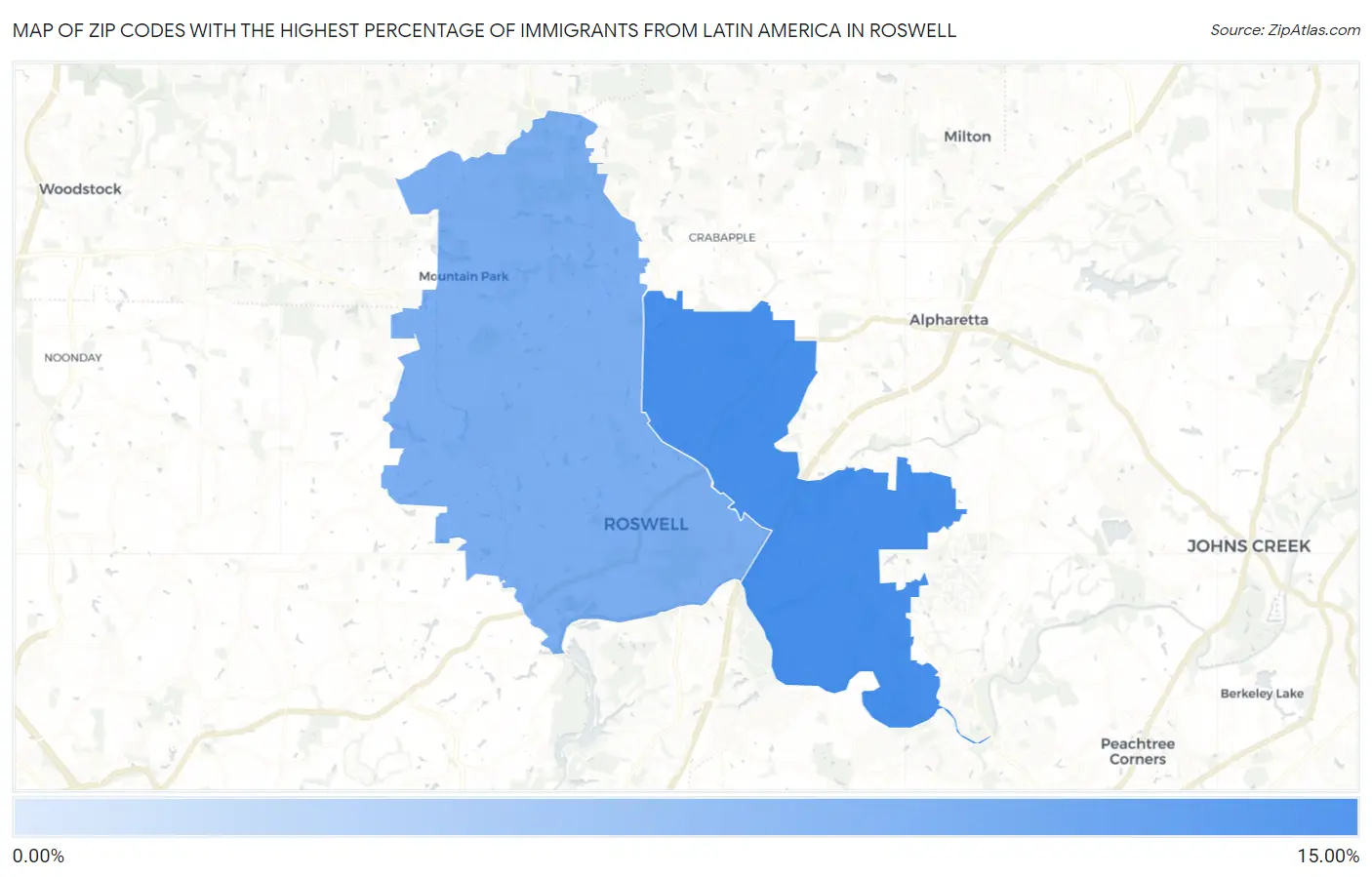 Zip Codes with the Highest Percentage of Immigrants from Latin America in Roswell Map