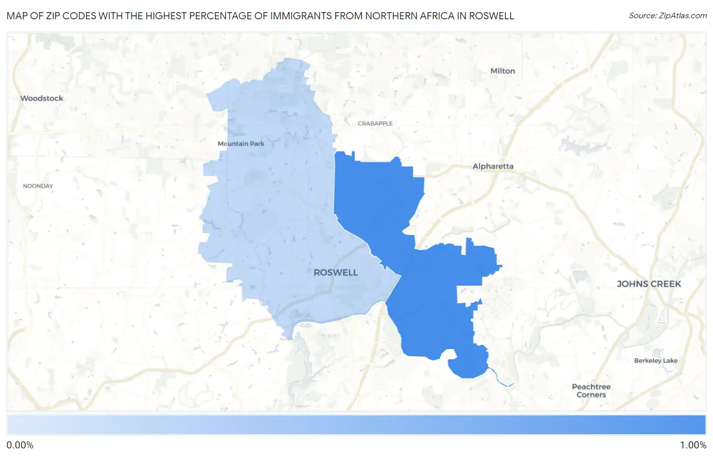 Zip Codes with the Highest Percentage of Immigrants from Northern Africa in Roswell Map