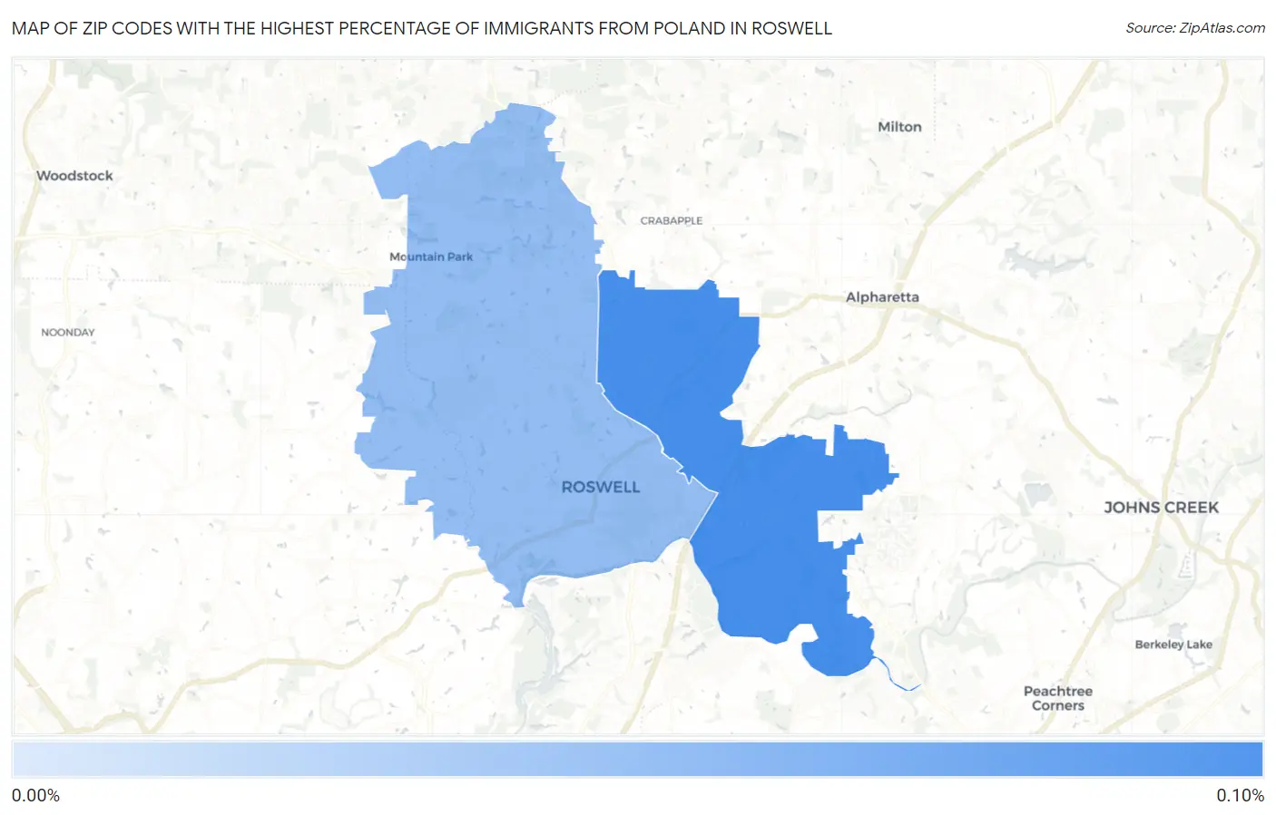 Zip Codes with the Highest Percentage of Immigrants from Poland in Roswell Map