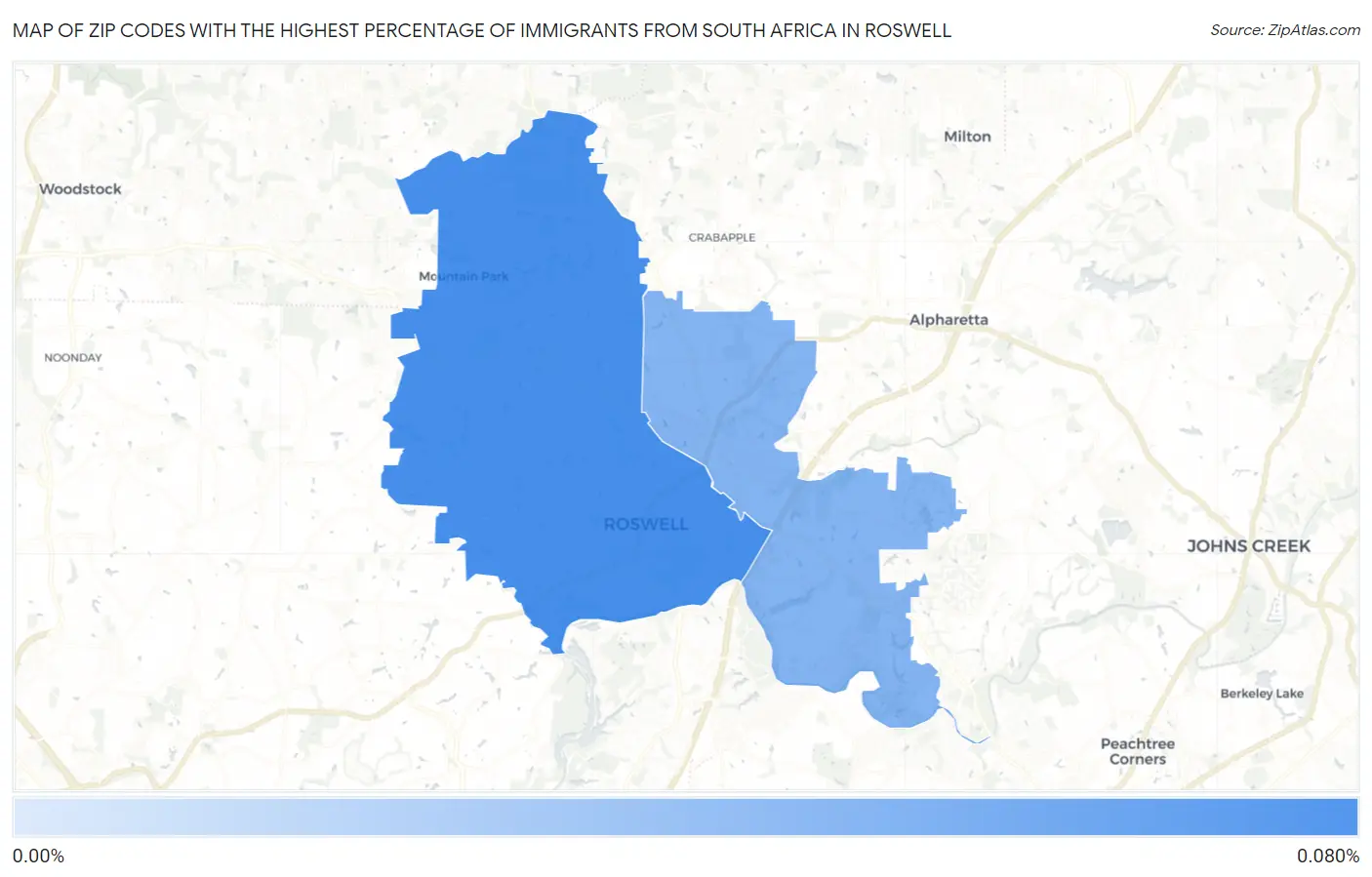 Zip Codes with the Highest Percentage of Immigrants from South Africa in Roswell Map