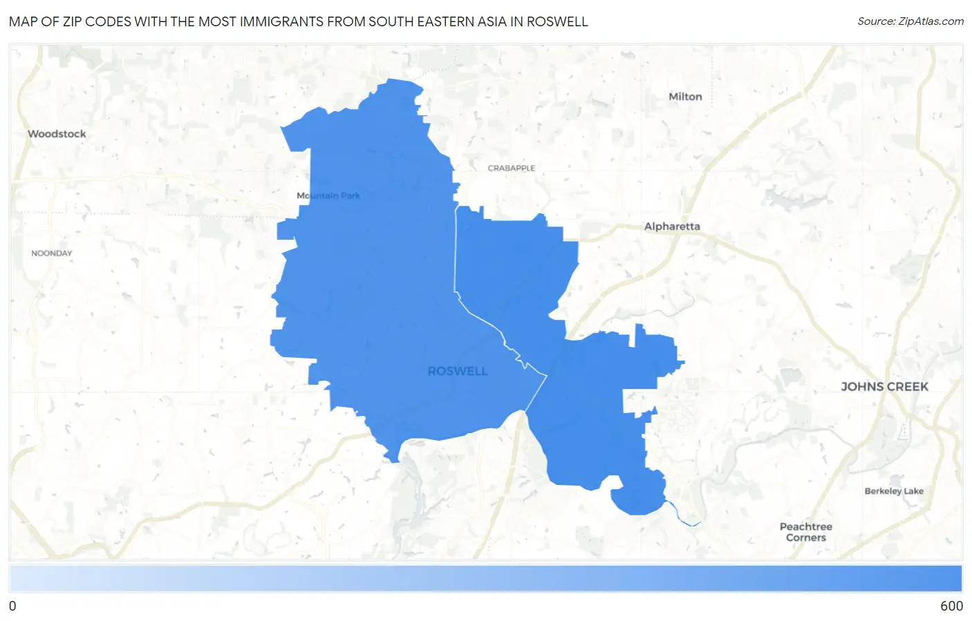 Zip Codes with the Most Immigrants from South Eastern Asia in Roswell Map