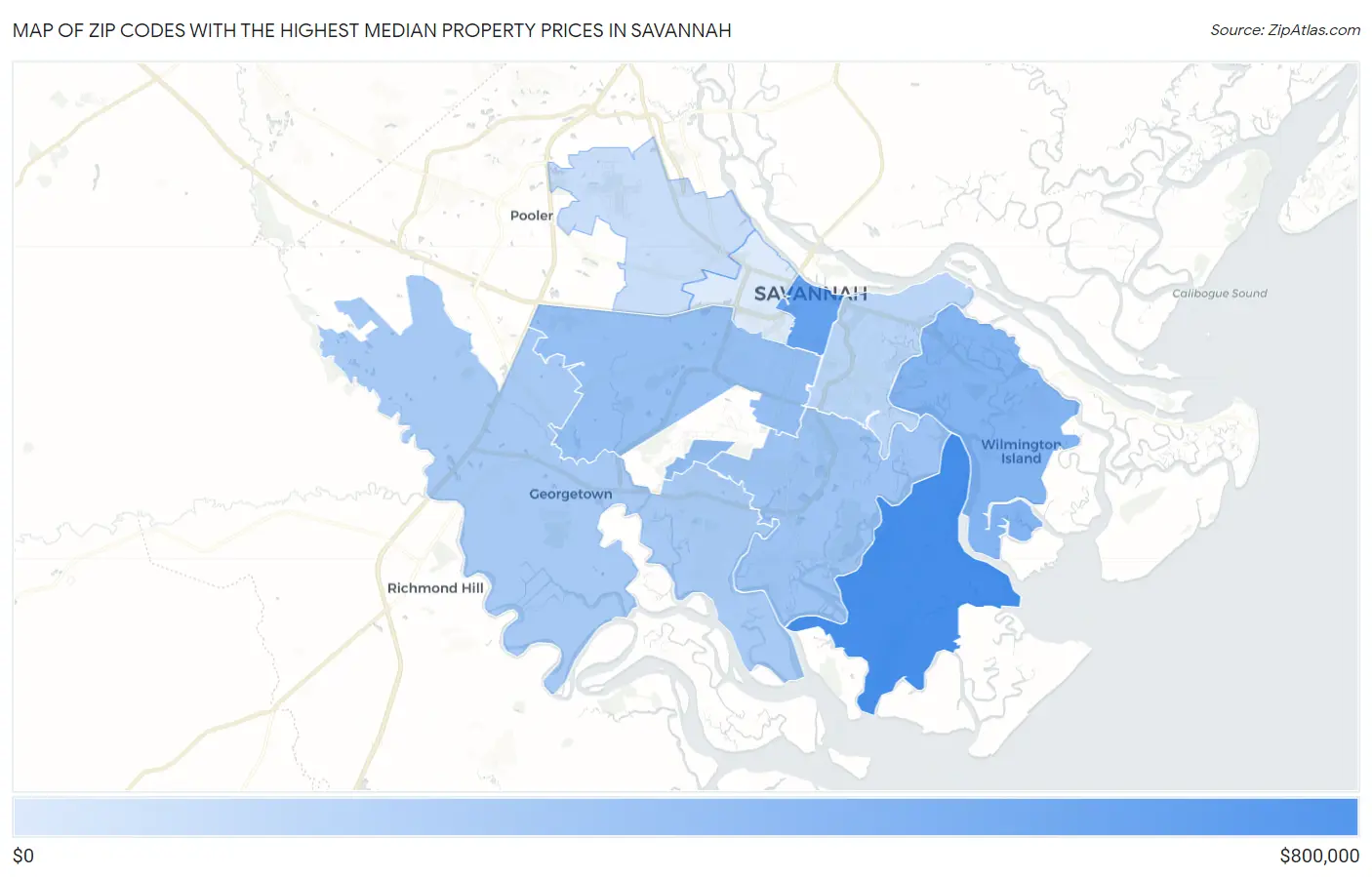 Zip Codes with the Highest Median Property Prices in Savannah Map