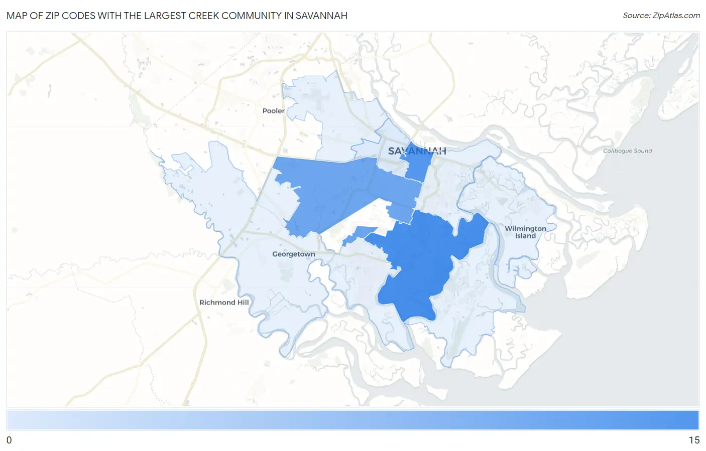 Zip Codes with the Largest Creek Community in Savannah Map