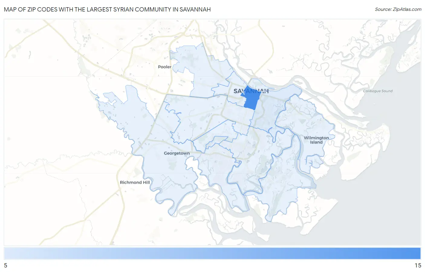 Zip Codes with the Largest Syrian Community in Savannah Map