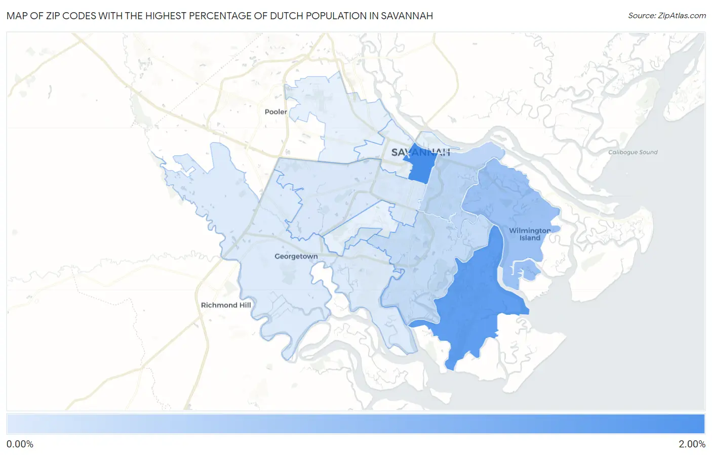 Zip Codes with the Highest Percentage of Dutch Population in Savannah Map