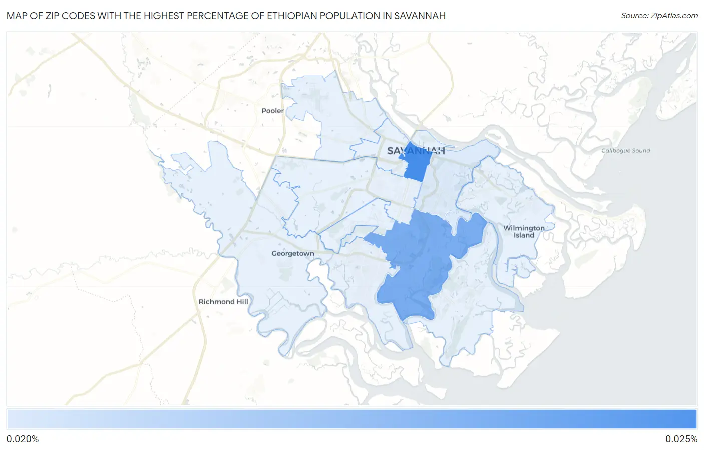Zip Codes with the Highest Percentage of Ethiopian Population in Savannah Map