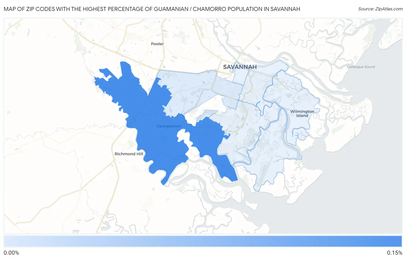 Zip Codes with the Highest Percentage of Guamanian / Chamorro Population in Savannah Map