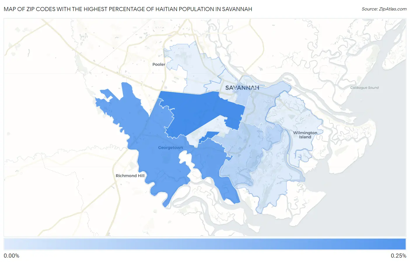 Zip Codes with the Highest Percentage of Haitian Population in Savannah Map