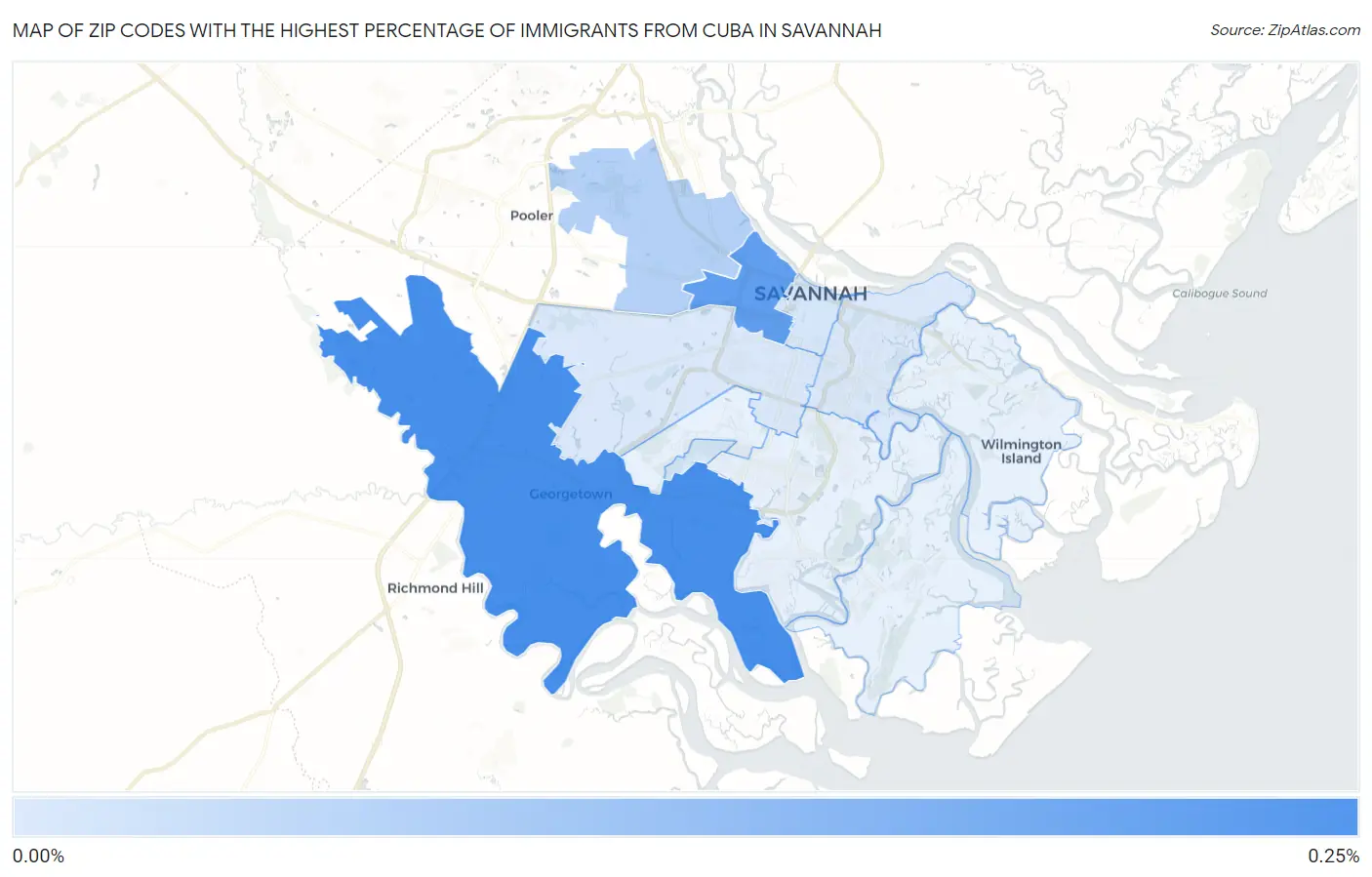 Zip Codes with the Highest Percentage of Immigrants from Cuba in Savannah Map