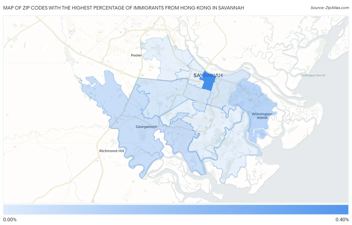 Zip Codes with the Highest Percentage of Immigrants from Hong Kong in Savannah Map