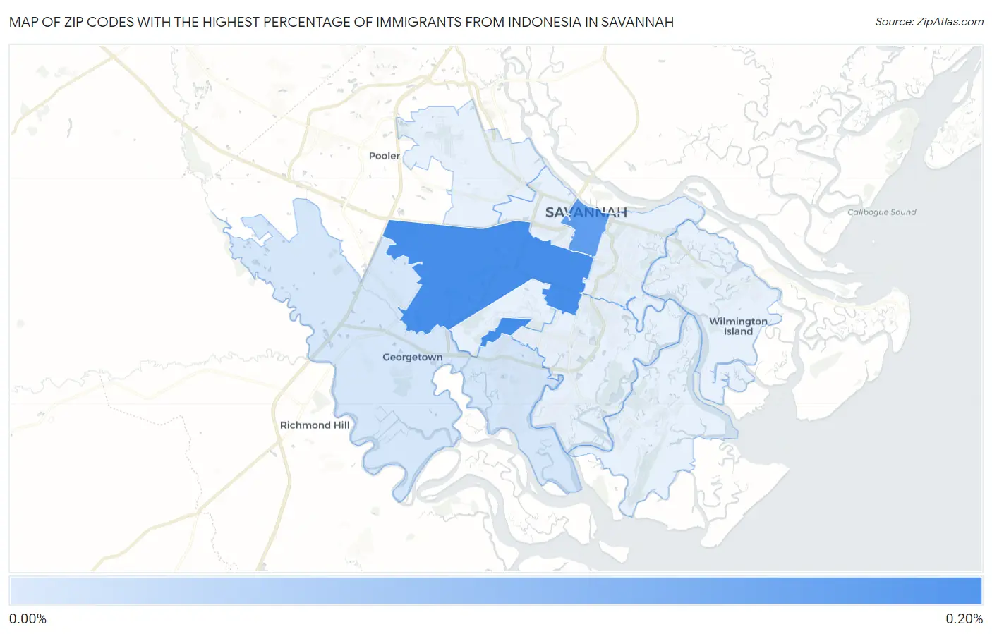 Zip Codes with the Highest Percentage of Immigrants from Indonesia in Savannah Map