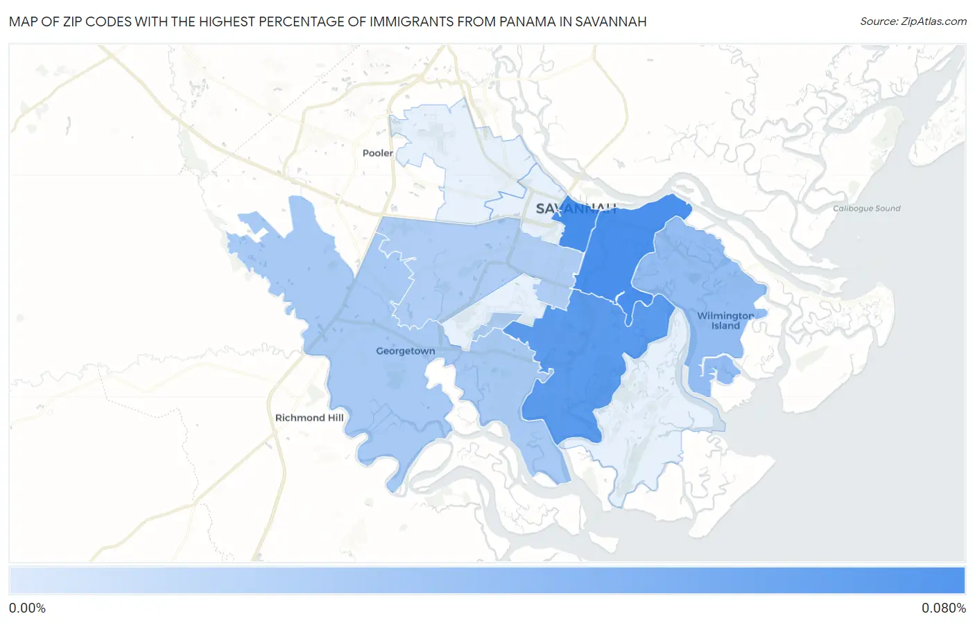Zip Codes with the Highest Percentage of Immigrants from Panama in Savannah Map